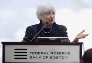 Federal Reserve Chairman Janet Yellen speaks during a conference on economic opportunity at the Federal Reserve Bank in Boston, Friday, Oct. 17, 2014. Yellen said that the last several decades have seen the most sustained rise in income inequality in a century. (AP Photo/Michael Dwyer)